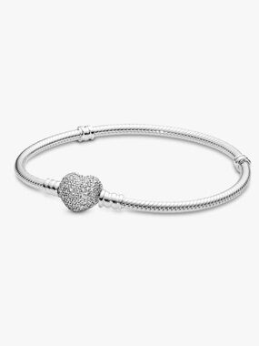 Authentic Pandora Moments Sparkling Heart Snake Chain Bracelet - Size 7.9” MINT